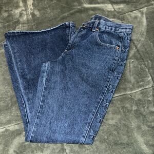 VTG Y2K Trust Me Jeans Butterfly Embroidery Sides Dark Denim Junior's Size 11